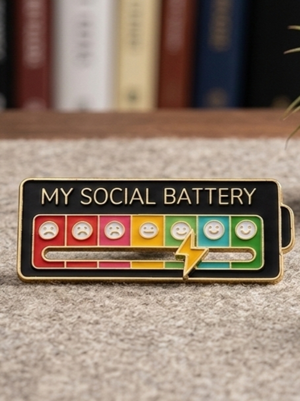Interactive Social Battery Enamel Pin - Movable Mood Slider for Jackets & Bags